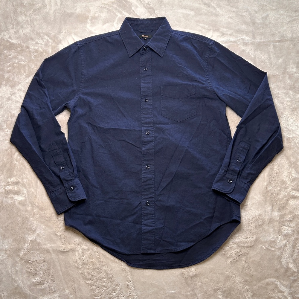 Quince Organic Cotton Stretch Textured Twill Shirt Mens M Navy Blue Preppy